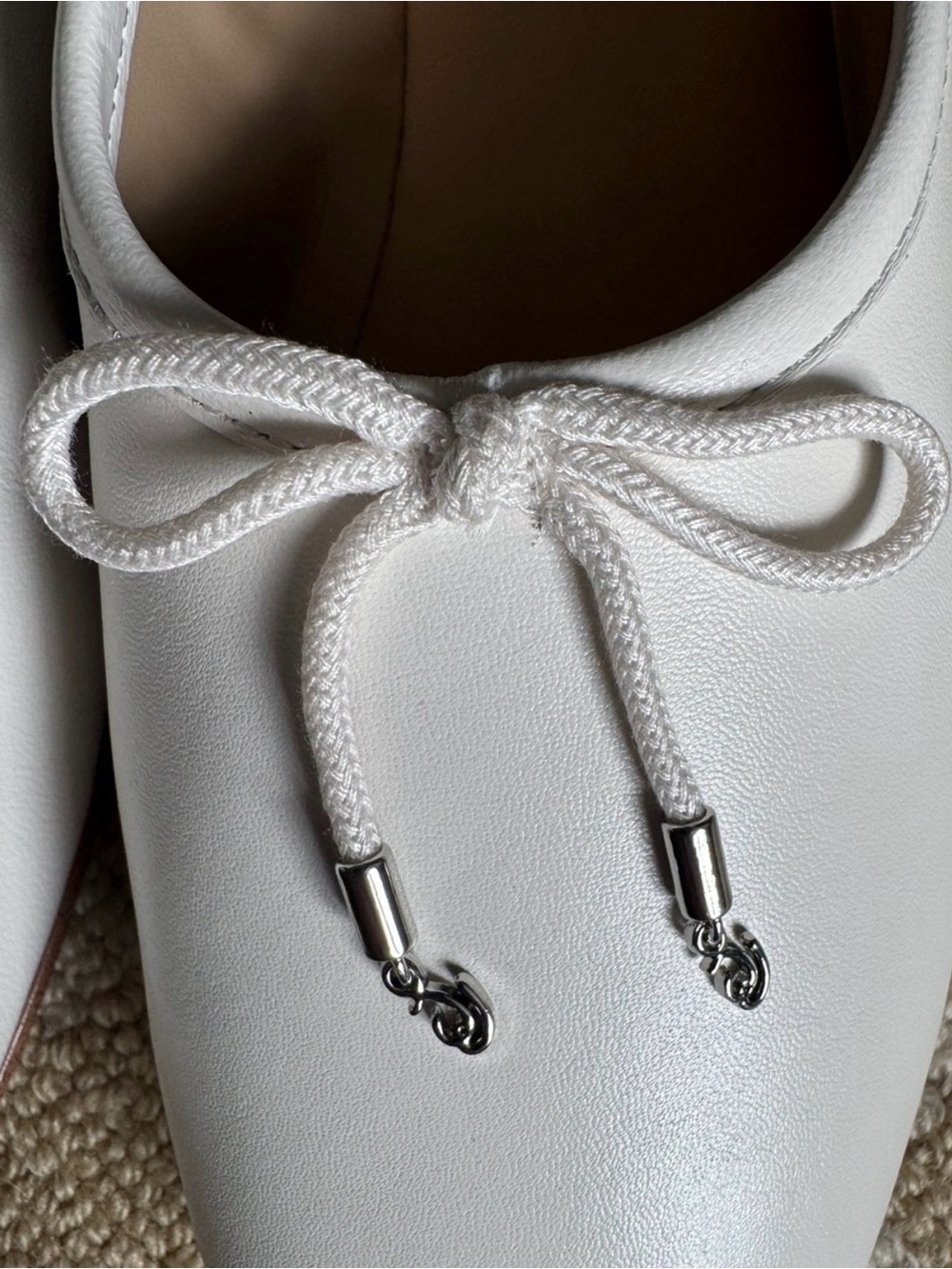 Sam Edelman Ari Leather Ballet Flats White Bow Slip-On Shoes Women’s 8.5 - Picture 3 of 5